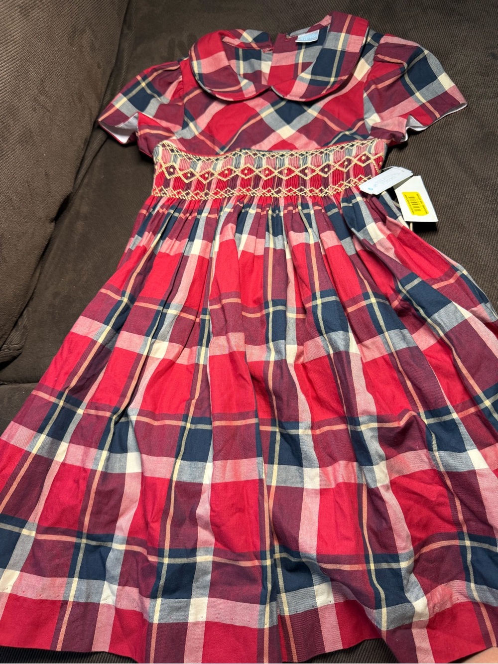 Edgehill Collection Red & Navy Plaid Smocked Holiday Dress
